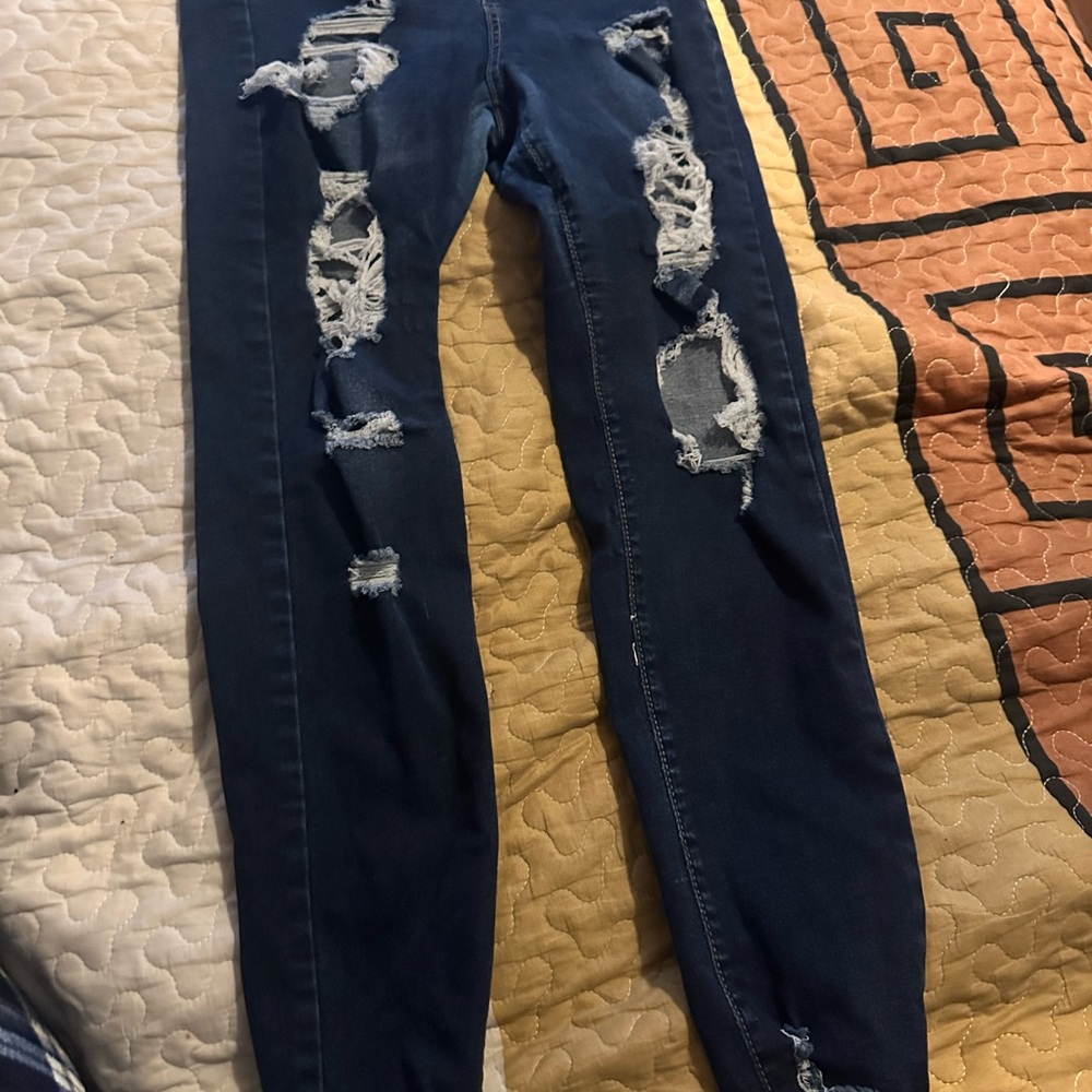 SHEIN Blue Skinny Distressed Jeans